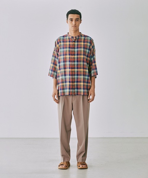 mii（ミー）の「mii | スタンドカラーカフタンシャツ CHECK MEN