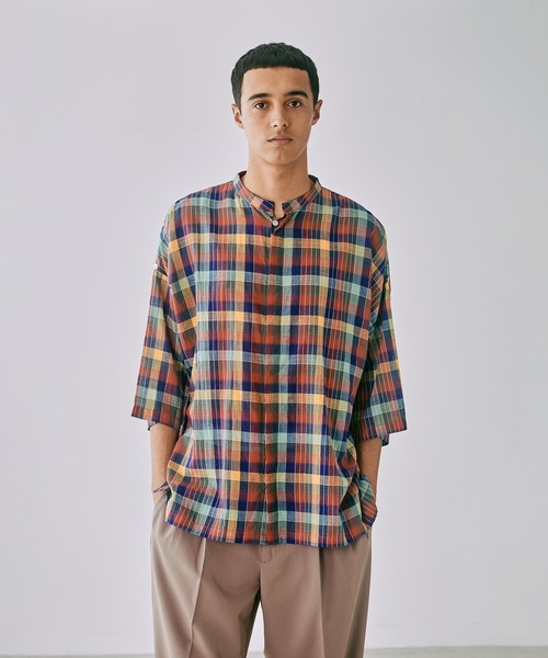 mii（ミー）の「mii | スタンドカラーカフタンシャツ CHECK MEN（シャツ/ブラウス・メンズ・レッド系その他/イエロー系その他・SMALL/MEDIUM）」の6枚目の写真