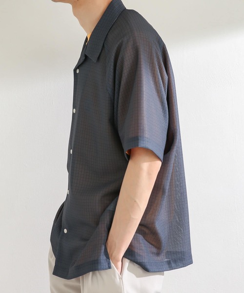 SENSE OF PLACE by URBAN RESEARCH（センスオブプレイスバイアーバンリサーチ）の「チェックシアーメッシュシャツ(5分袖)（シャツ/ブラウス・メンズ・ネイビー/ブラウン・LARGE/MEDIUM）」の2枚目の写真