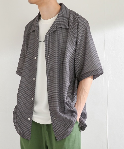 SENSE OF PLACE by URBAN RESEARCH（センスオブプレイスバイアーバンリサーチ）の「チェックシアーメッシュシャツ(5分袖)（シャツ/ブラウス・メンズ・ネイビー/ブラウン・LARGE/MEDIUM）」の4枚目の写真