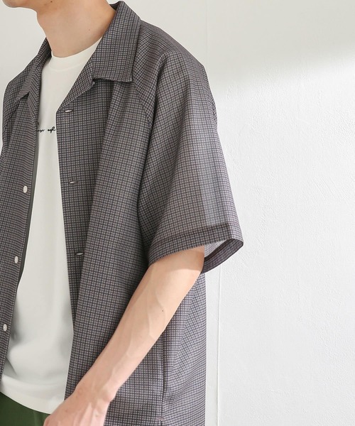 SENSE OF PLACE by URBAN RESEARCH（センスオブプレイスバイアーバンリサーチ）の「チェックシアーメッシュシャツ(5分袖)（シャツ/ブラウス・メンズ・ネイビー/ブラウン・LARGE/MEDIUM）」の5枚目の写真