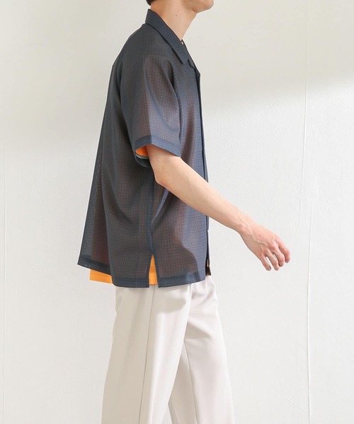 SENSE OF PLACE by URBAN RESEARCH（センスオブプレイスバイアーバンリサーチ）の「チェックシアーメッシュシャツ(5分袖)（シャツ/ブラウス・メンズ・ネイビー/ブラウン・LARGE/MEDIUM）」の13枚目の写真