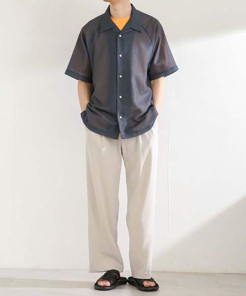 SENSE OF PLACE by URBAN RESEARCH（センスオブプレイスバイアーバンリサーチ）の「チェックシアーメッシュシャツ(5分袖)（シャツ/ブラウス・メンズ・ネイビー/ブラウン・LARGE/MEDIUM）」の15枚目の写真