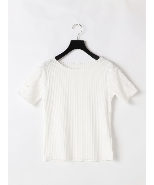 Perfect Suit FActory(パーフェクトスーツファクトリー)の「肩レース ニット ホワイト/ネイビー(Tシャツ/カットソー・レディース・ホワイト/ネイビー・L/S/M)」の2枚目の写真