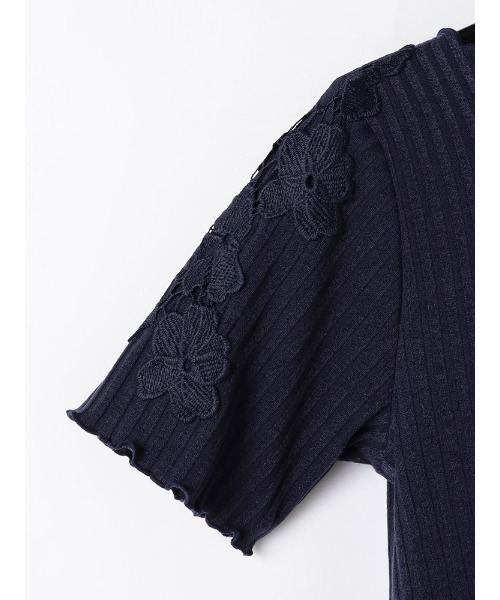 5080【美品】Drawer カットソー 肩レース ネイビー 半袖
