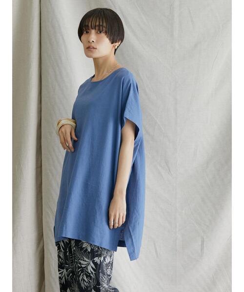 セール】リネンブレンドバックVチュニック（Tシャツ/カットソー