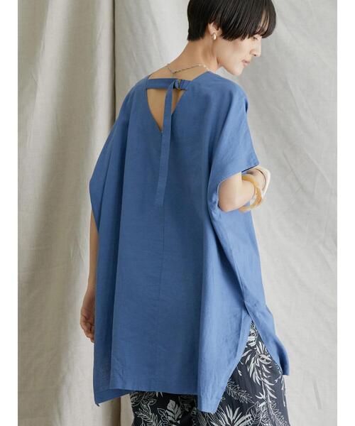 AMERICAN HOLIC（アメリカンホリック）の「リネンブレンドバックVチュニック（Tシャツ/カットソー・レディース・ブラウン/ブルー・M/L）」の8枚目の写真