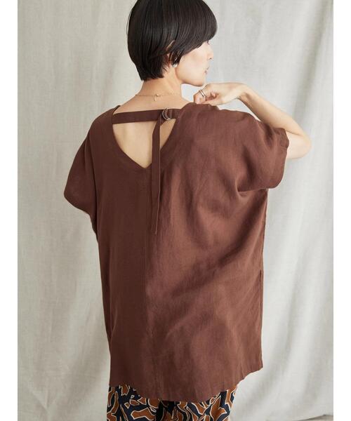 AMERICAN HOLIC（アメリカンホリック）の「リネンブレンドバックVチュニック（Tシャツ/カットソー・レディース・ブラウン/ブルー・M/L）」の12枚目の写真