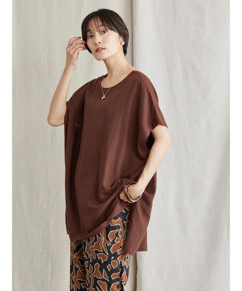 AMERICAN HOLIC（アメリカンホリック）の「リネンブレンドバックVチュニック（Tシャツ/カットソー・レディース・ブラウン/ブルー・M/L）」の13枚目の写真