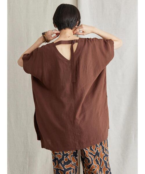 AMERICAN HOLIC（アメリカンホリック）の「リネンブレンドバックVチュニック（Tシャツ/カットソー・レディース・ブラウン/ブルー・M/L）」の15枚目の写真