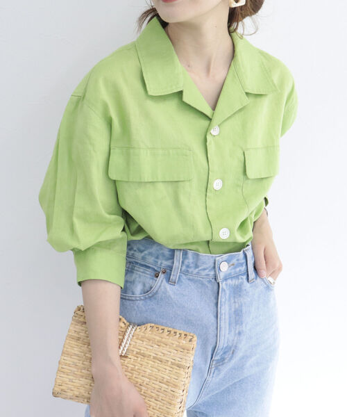 fredy repit(フレディレピ)の「リネンライク オープンカラーシャツ(シャツ/ブラウス・レディース・ブラック/オフホワイト/ブルー/ライトグリーン・38)」の3枚目の写真