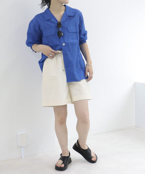 fredy repit(フレディレピ)の「リネンライク オープンカラーシャツ(シャツ/ブラウス・レディース・ブラック/オフホワイト/ブルー/ライトグリーン・38)」の15枚目の写真