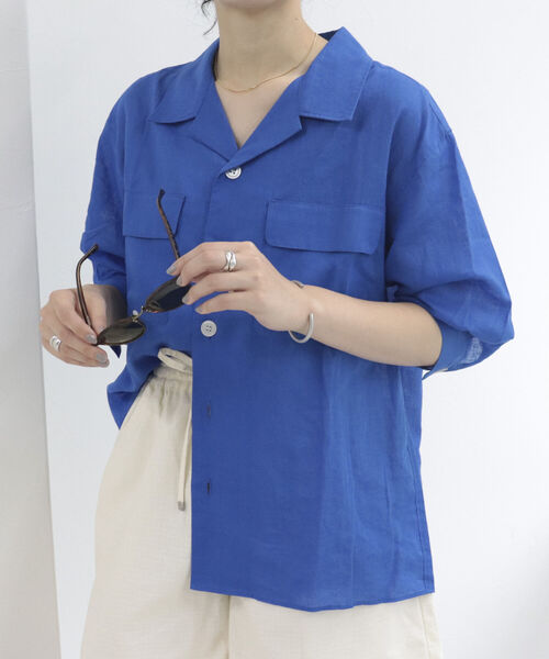 fredy repit(フレディレピ)の「リネンライク オープンカラーシャツ(シャツ/ブラウス・レディース・ブラック/オフホワイト/ブルー/ライトグリーン・38)」の12枚目の写真
