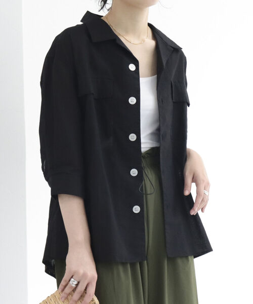 fredy repit(フレディレピ)の「リネンライク オープンカラーシャツ(シャツ/ブラウス・レディース・ブラック/オフホワイト/ブルー/ライトグリーン・38)」の13枚目の写真
