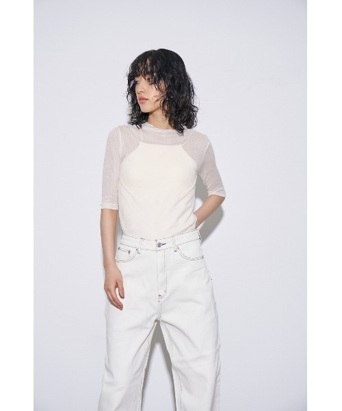 4youstory（フォーユーストーリー）の「【4youstory】シアーハーフスリーブトップス（Tシャツ/カットソー・レディース・ブラック/ブルー/アイボリー・FREE）」の4枚目の写真