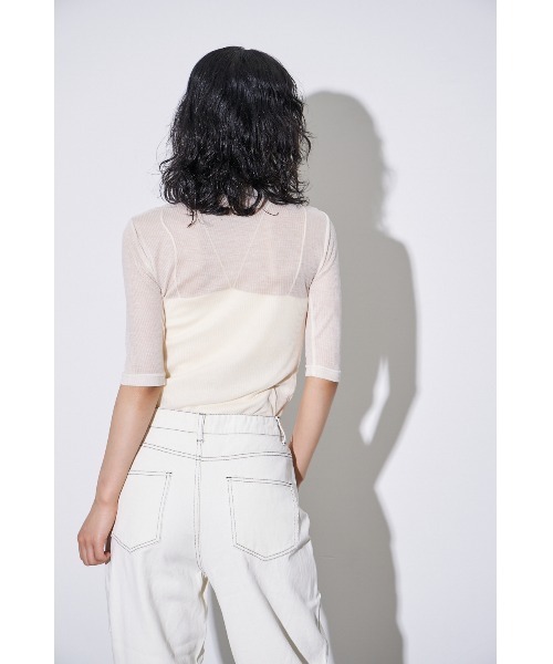 4youstory（フォーユーストーリー）の「【4youstory】シアーハーフスリーブトップス（Tシャツ/カットソー・レディース・ブラック/ブルー/アイボリー・FREE）」の6枚目の写真