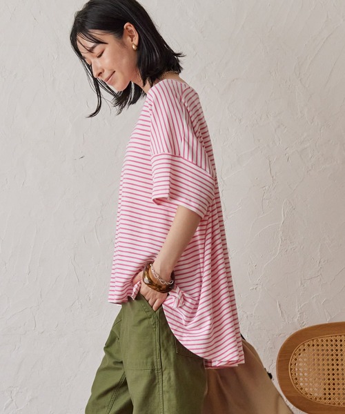 AMERICAN HOLIC（アメリカンホリック）の「バックフレアボーダープルオーバー（Tシャツ/カットソー・レディース・ブラック/ネイビー/ブラウン/ピンク・M/L）」の4枚目の写真