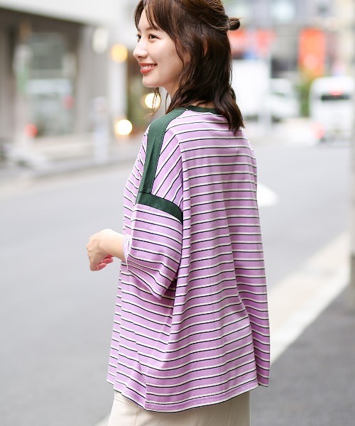 チチカカ（チチカカ）の「マルチボーダーＴシャツ（Tシャツ/カットソー・レディース・パープル/オレンジ/グリーン・FREE）」の6枚目の写真