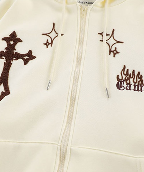 HOOK(フック)の「【HOOK】クロスと炎刺繍ジップパーカー(パーカー・メンズ・ブラック/ブラウン/ライトベージュ/ワインレッド/ネイビー・M/L/XL)」の12枚目の写真