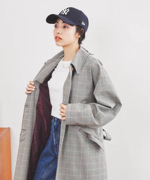 coen（コーエン）の「チェックステンカラーコート（ステンカラーコート・レディース・ブラウン/ベージュ・M/L）」の5枚目の写真