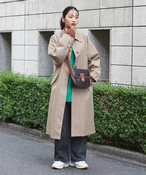 coen（コーエン）の「チェックステンカラーコート（ステンカラーコート・レディース・ブラウン/ベージュ・M/L）」の6枚目の写真