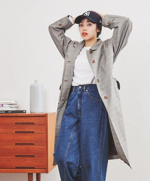 coen（コーエン）の「チェックステンカラーコート（ステンカラーコート・レディース・ブラウン/ベージュ・M/L）」の13枚目の写真