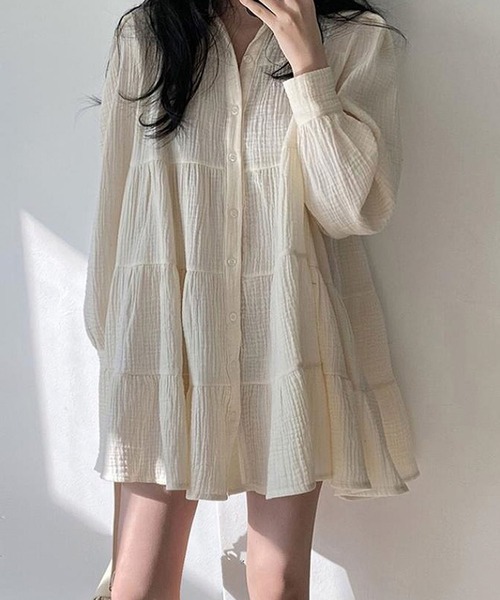 Girly Doll（ガーリードール）の「ティアードチュニックワンピース（ワンピース・レディース・ブラック/ベージュ・S/L/M）」の2枚目の写真