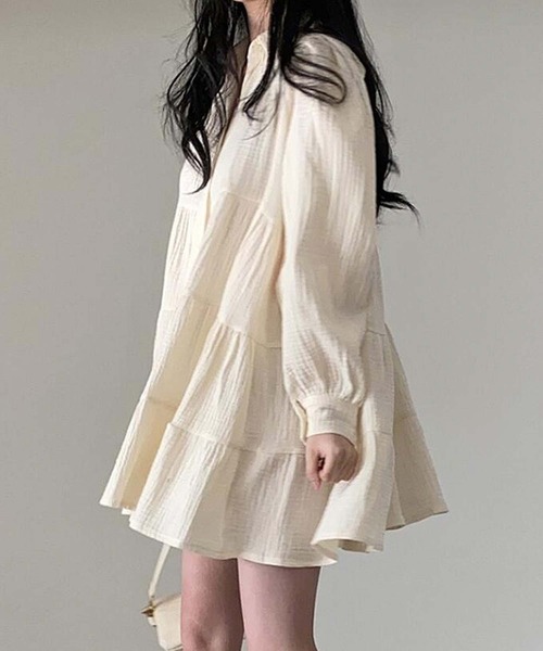Girly Doll（ガーリードール）の「ティアードチュニックワンピース（ワンピース・レディース・ブラック/ベージュ・S/L/M）」の3枚目の写真