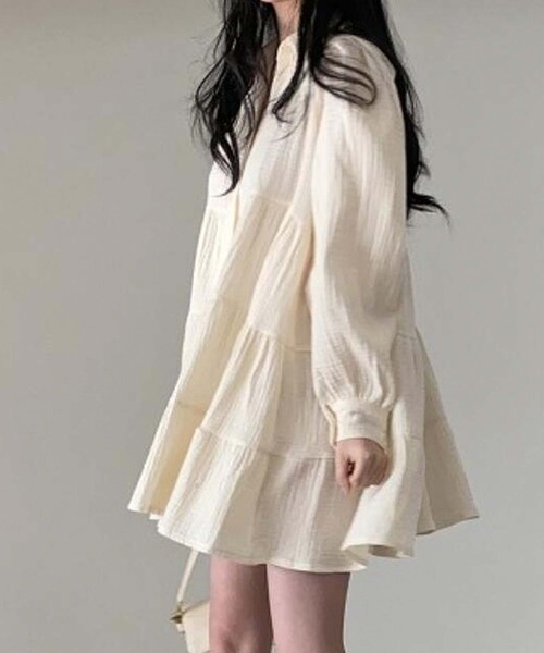 Girly Doll（ガーリードール）の「ティアードチュニックワンピース（ワンピース・レディース・ブラック/ベージュ・S/L/M）」の6枚目の写真