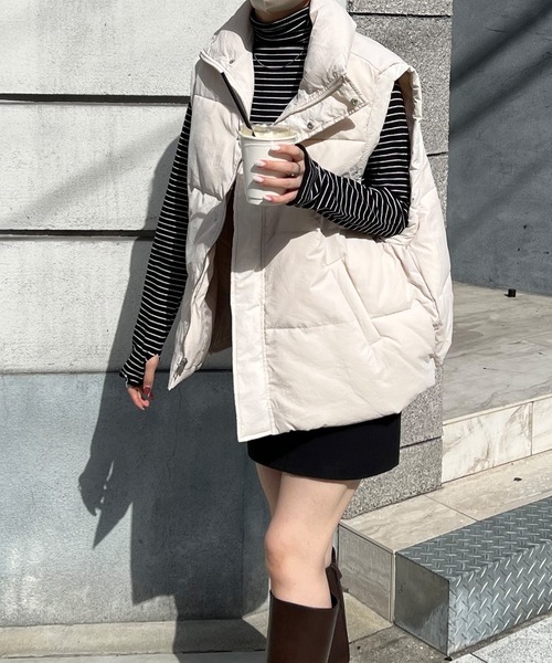 LE MORE(リモア)の「ヴィンテージタフタダウンベスト(ダウンベスト・レディース・ピンク/ブラック/アイボリー・FREE)」の9枚目の写真