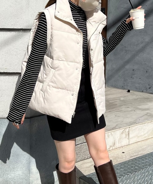 LE MORE(リモア)の「ヴィンテージタフタダウンベスト(ダウンベスト・レディース・ピンク/ブラック/アイボリー・FREE)」の10枚目の写真