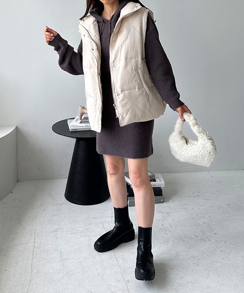 LE MORE(リモア)の「ヴィンテージタフタダウンベスト(ダウンベスト・レディース・ピンク/ブラック/アイボリー・FREE)」の15枚目の写真