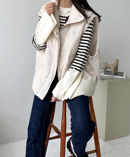 LE MORE(リモア)の「ヴィンテージタフタダウンベスト(ダウンベスト・レディース・ピンク/ブラック/アイボリー・FREE)」の18枚目の写真