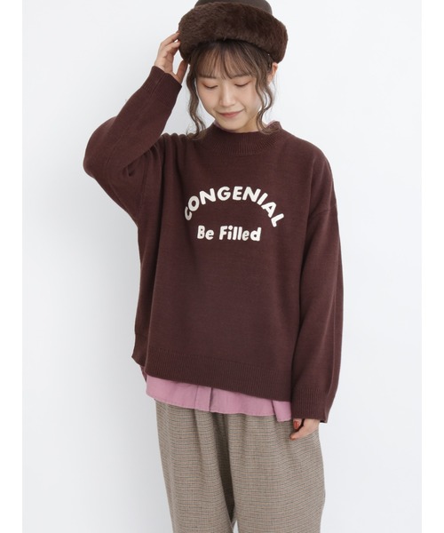 Samansa Mos2(サマンサ モスモス)の「チェーン刺繍ロゴニット(ニット/セーター・レディース・マスタード/キナリ/レッド/グリーン/ダークブラウン/ブラック・フリ-)」の3枚目の写真