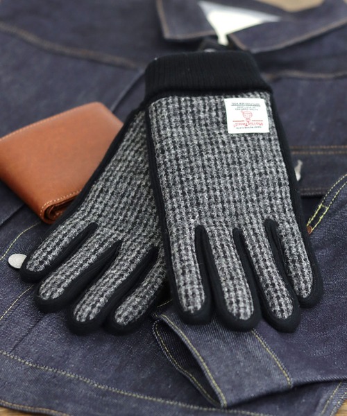 HARRIS TWEED（ハリスツイード）の「Harris Tweed/ハリスツイード  格子柄 無地 ツイード ピックレザーグローブ（手袋・メンズ・カーキ/ダークグレー/ホワイト系その他/グレー系その他7/ネイビー/グレー系その他3/グレー系その他4/ブラック系その他/ブラック/チャコール・FREE）」の4枚目の写真