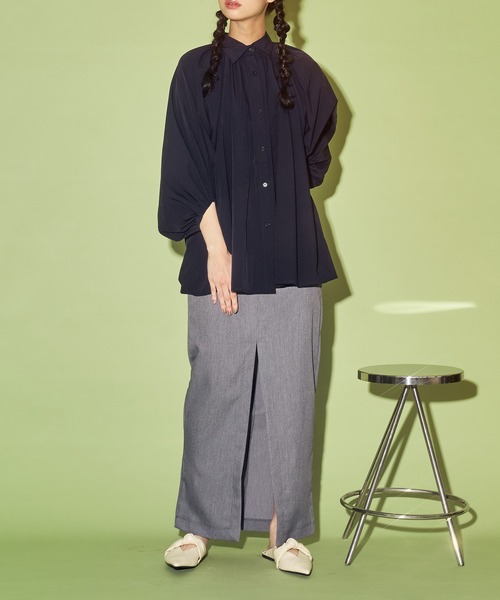 HANNE(アン)の「ローライズフロントスリットロングスカート(スカート・レディース・ブラック/グレー・フリー)」の3枚目の写真