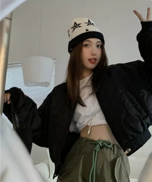 LYEON(リヨン)の「キルティングショートブルゾン(ブルゾン・レディース・グリーン/ブラック・FREE)」の3枚目の写真