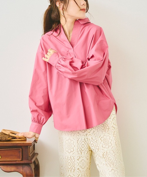 Chez toi(シェトワ)の「BACKギャザースキッパーシャツ(シャツ/ブラウス・レディース・ホワイト/オフホワイト/サックスブルー/ピンク・FREE)」の5枚目の写真