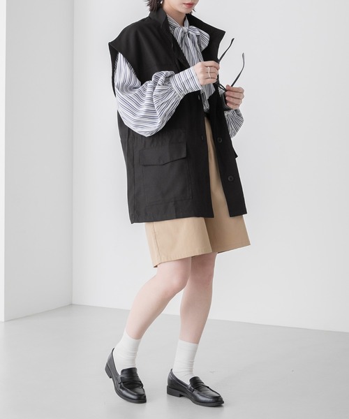 BONLECILL(ボンルシール)の「マルチウェイ ドロスト オーバーミリタリーベスト/ジレ(ベスト・レディース・ベージュ/ブラック/カーキ/アイボリー/オレンジ・FREE)」の18枚目の写真