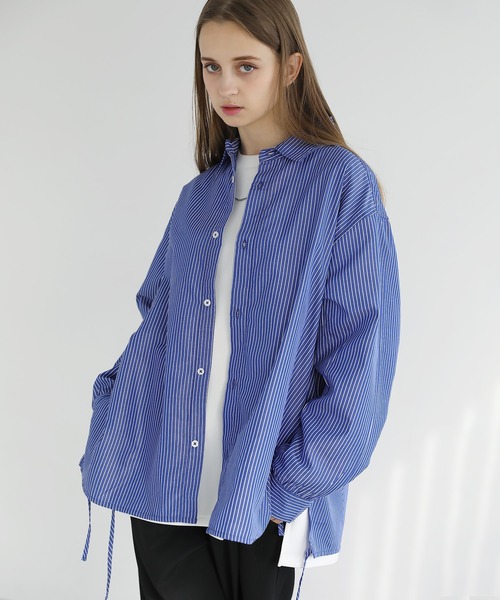 LILL（リル）の「サイドコードストライプシャツ（シャツ/ブラウス・メンズ・ホワイト/ブルー/ブラック・S/M/L）」の3枚目の写真