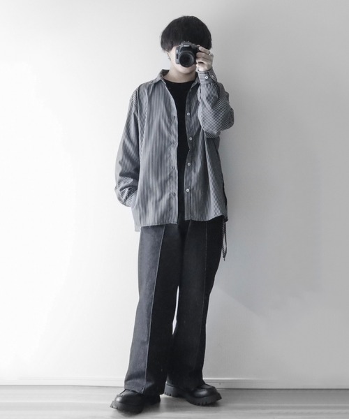 LILL（リル）の「サイドコードストライプシャツ（シャツ/ブラウス・メンズ・ホワイト/ブルー/ブラック・S/M/L）」の5枚目の写真