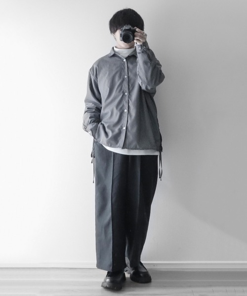 リバプール XL 黒 ストライプ シャツ LILL（リル）の「サイドコードストライプシャツ（シャツ/ブラウス