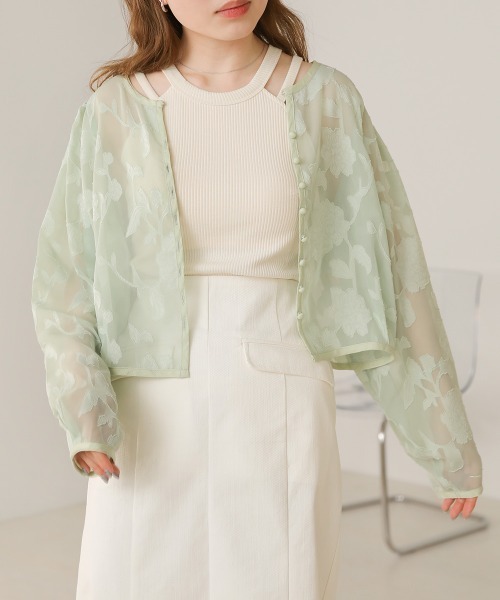 Bab（バブ）の「シアーフラワージャガードブラウス（シャツ/ブラウス・レディース・グリーン/ライトグレー/ホワイト系その他・M）」の10枚目の写真