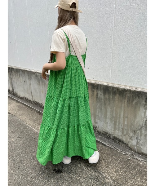 WC（ダブル シー）の「ギンガムティアードロングキャミワンピース（ワンピース・レディース・パープル/ブラック/グリーン・FREE）」の3枚目の写真