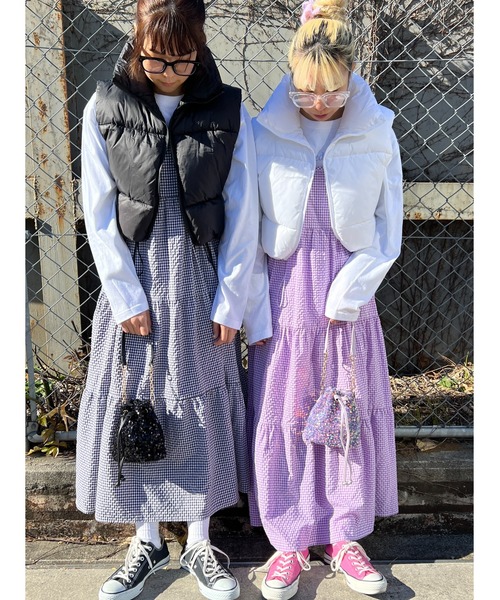 WC（ダブル シー）の「ギンガムティアードロングキャミワンピース（ワンピース・レディース・パープル/ブラック/グリーン・FREE）」の21枚目の写真