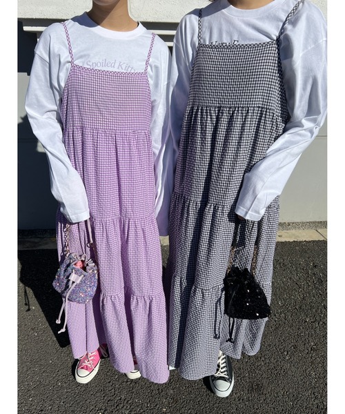 WC（ダブル シー）の「ギンガムティアードロングキャミワンピース（ワンピース・レディース・パープル/ブラック/グリーン・FREE）」の12枚目の写真