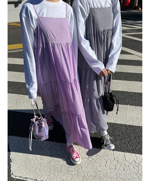 WC（ダブル シー）の「ギンガムティアードロングキャミワンピース（ワンピース・レディース・パープル/ブラック/グリーン・FREE）」の13枚目の写真
