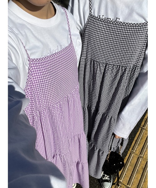 WC（ダブル シー）の「ギンガムティアードロングキャミワンピース（ワンピース・レディース・パープル/ブラック/グリーン・FREE）」の17枚目の写真