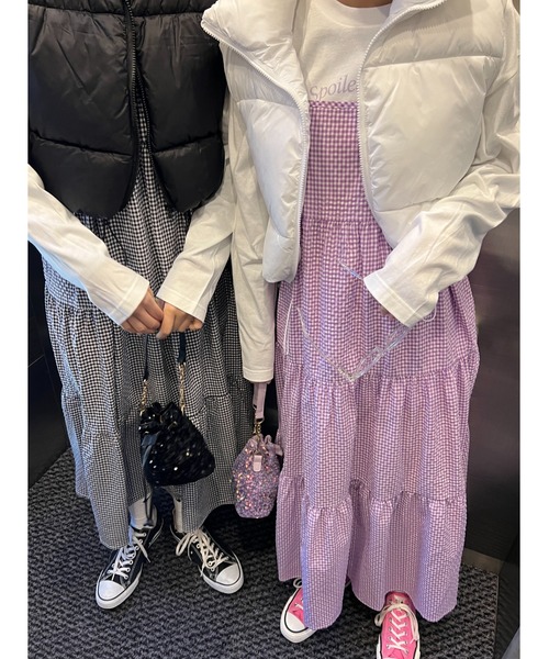 WC（ダブル シー）の「ギンガムティアードロングキャミワンピース（ワンピース・レディース・パープル/ブラック/グリーン・FREE）」の18枚目の写真