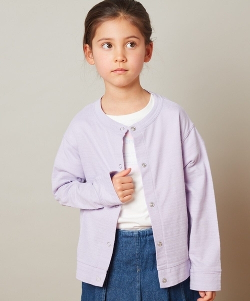 a.v.v（アーヴェヴェ）の「[100-130]【UVケア】ボーダージャガードカーディガン（カーディガン/ボレロ・キッズ・ライトパープル/ライトブルー/ホワイト・100/120/130/110）」の3枚目の写真